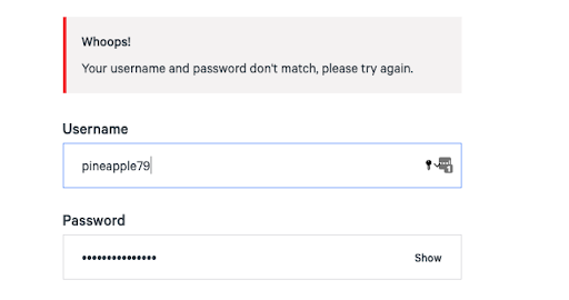 Username and password example screenshot