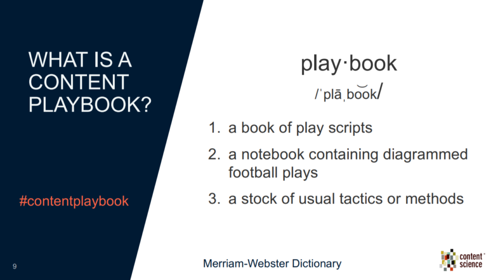 Slide showing definitions of a playbook