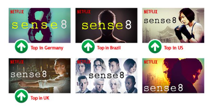 6 different thumbnails for the Netflix show sense8