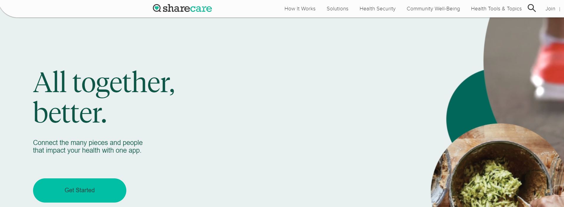 Screenshot of the homepage of the healthcare company Sharecare