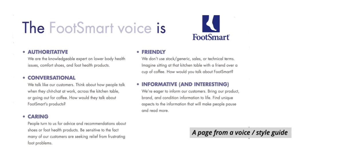 Page from Footsmart's content voice guidelines