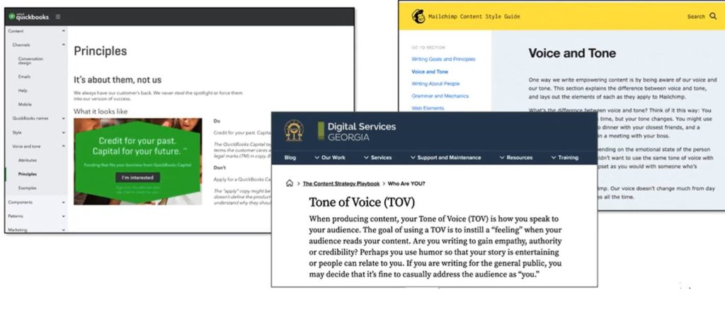 Examples from voice guidelines 