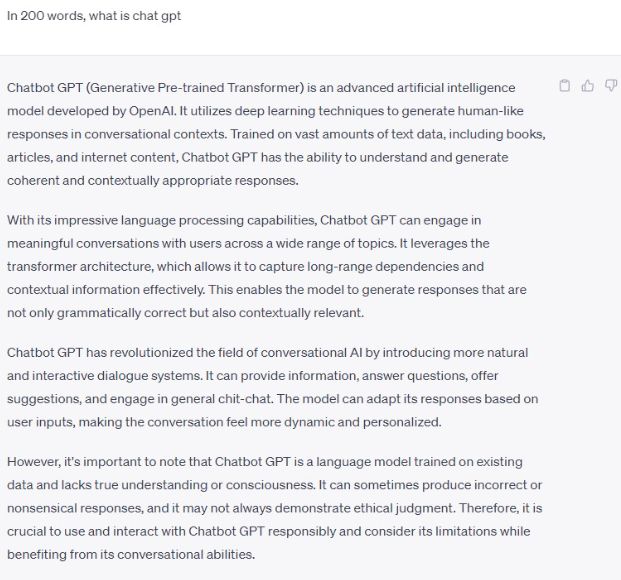 Example: ChatGPT response to What Is ChatGPT