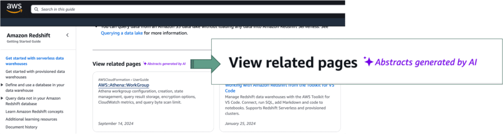 contextual indicator of content generated by AI in AWS interface